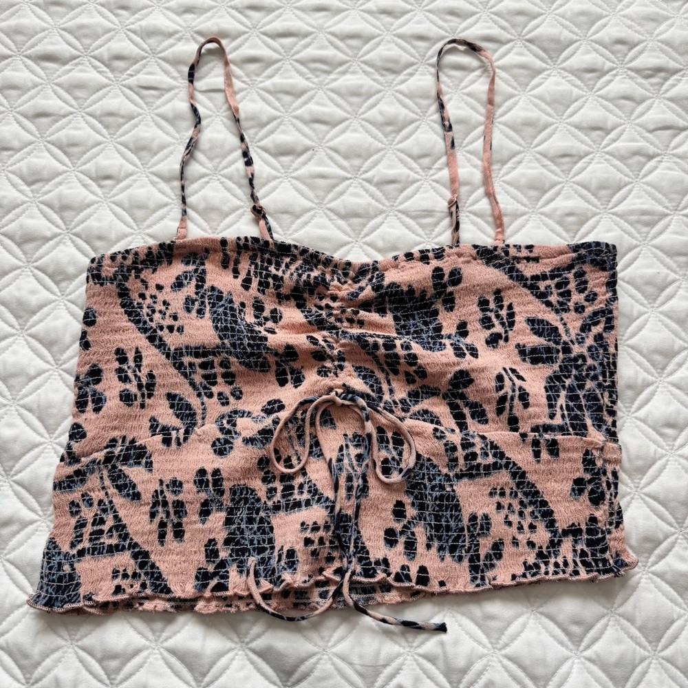 Free People FP One Maia Smocked Bandeau Crop Top Pink Blue Floral Boho Sz Large - Picture 8 of 13